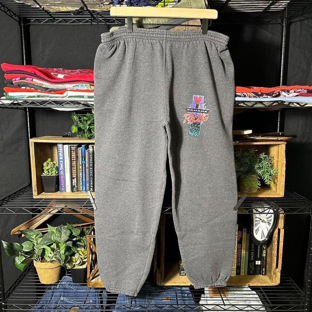 Vintage 90s Yamaha Racing Sweatpants Gray Snowmobile Baggy Pants Mens Large